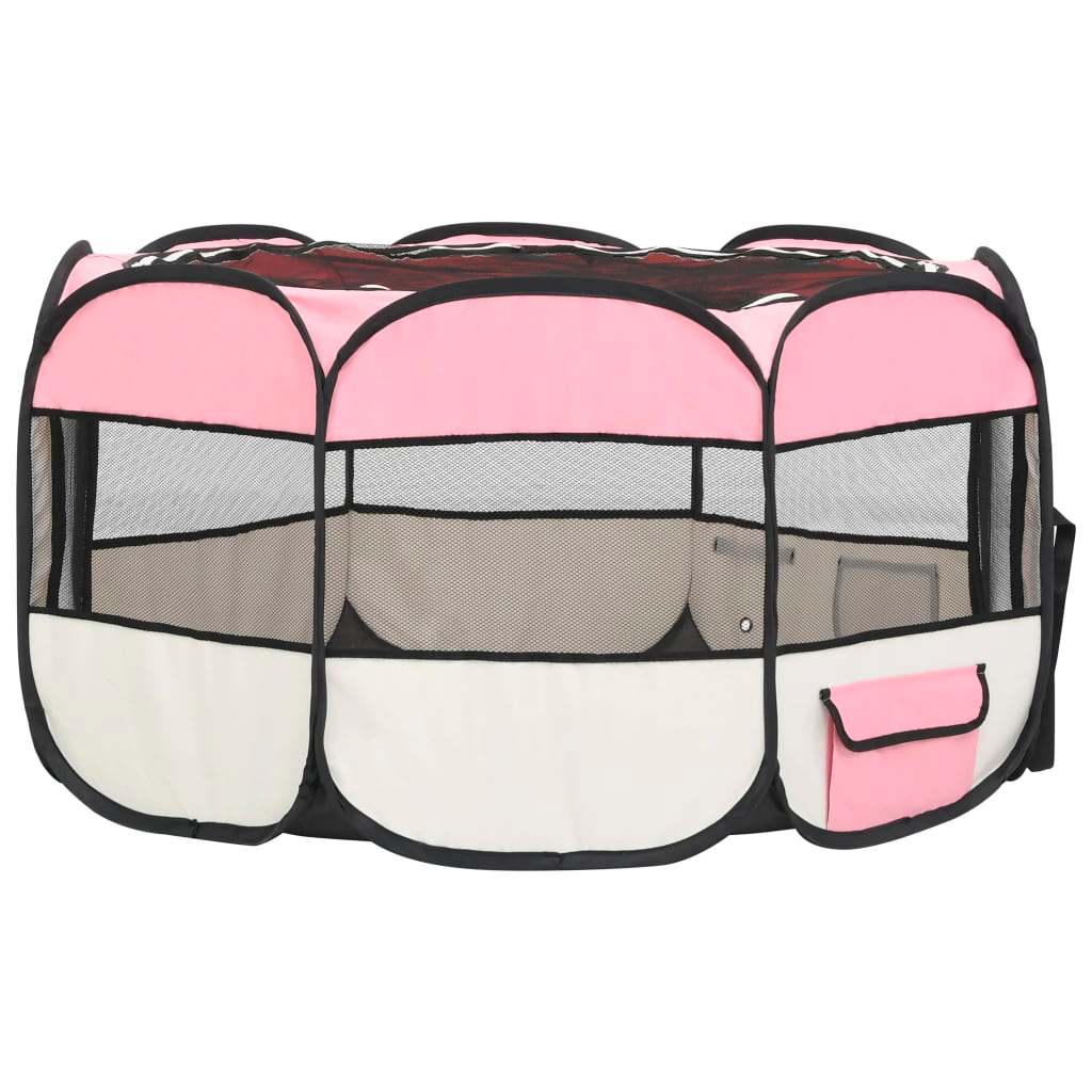 Foldable Dog Playpen with Carrying Bag Pink