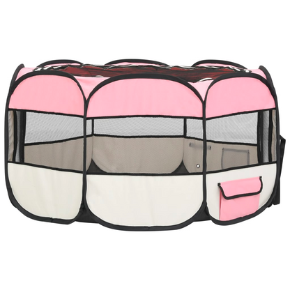 Foldable Dog Playpen with Carrying Bag Pink