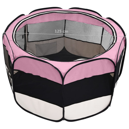 Foldable Dog Playpen with Carrying Bag Pink