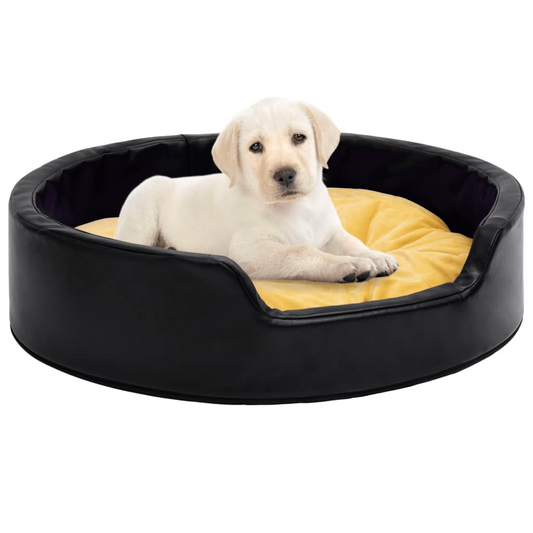 Dog Bed Plush and Faux Leather -  Black and Yellow