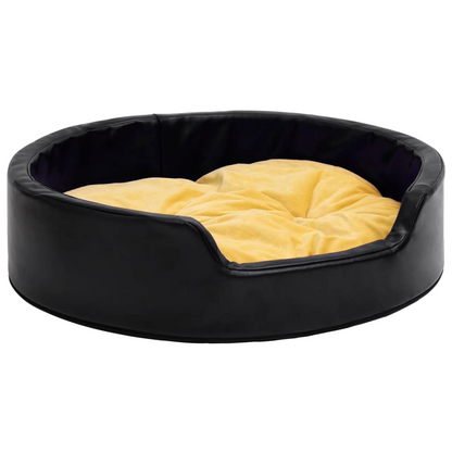 Dog Bed Plush and Faux Leather -  Black and Yellow
