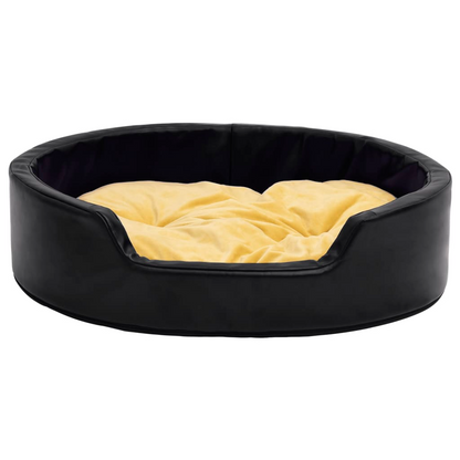 Dog Bed Plush and Faux Leather -  Black and Yellow