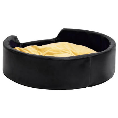 Dog Bed Plush and Faux Leather -  Black and Yellow