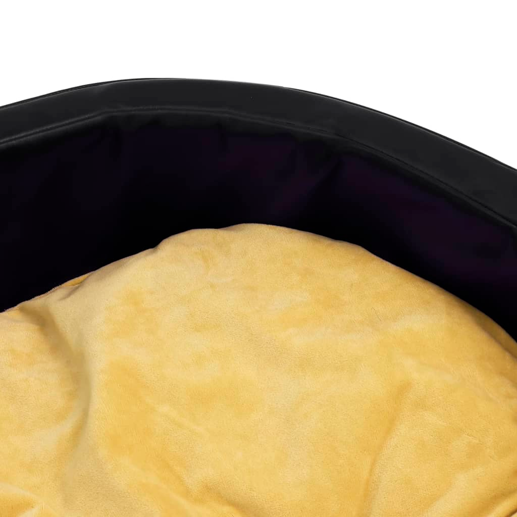 Dog Bed Plush and Faux Leather -  Black and Yellow