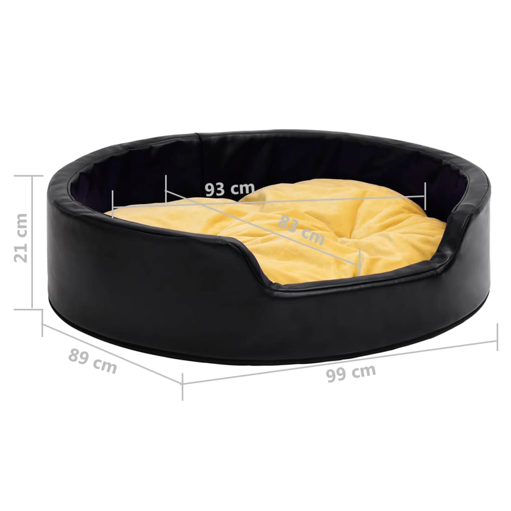 Dog Bed Plush and Faux Leather -  Black and Yellow