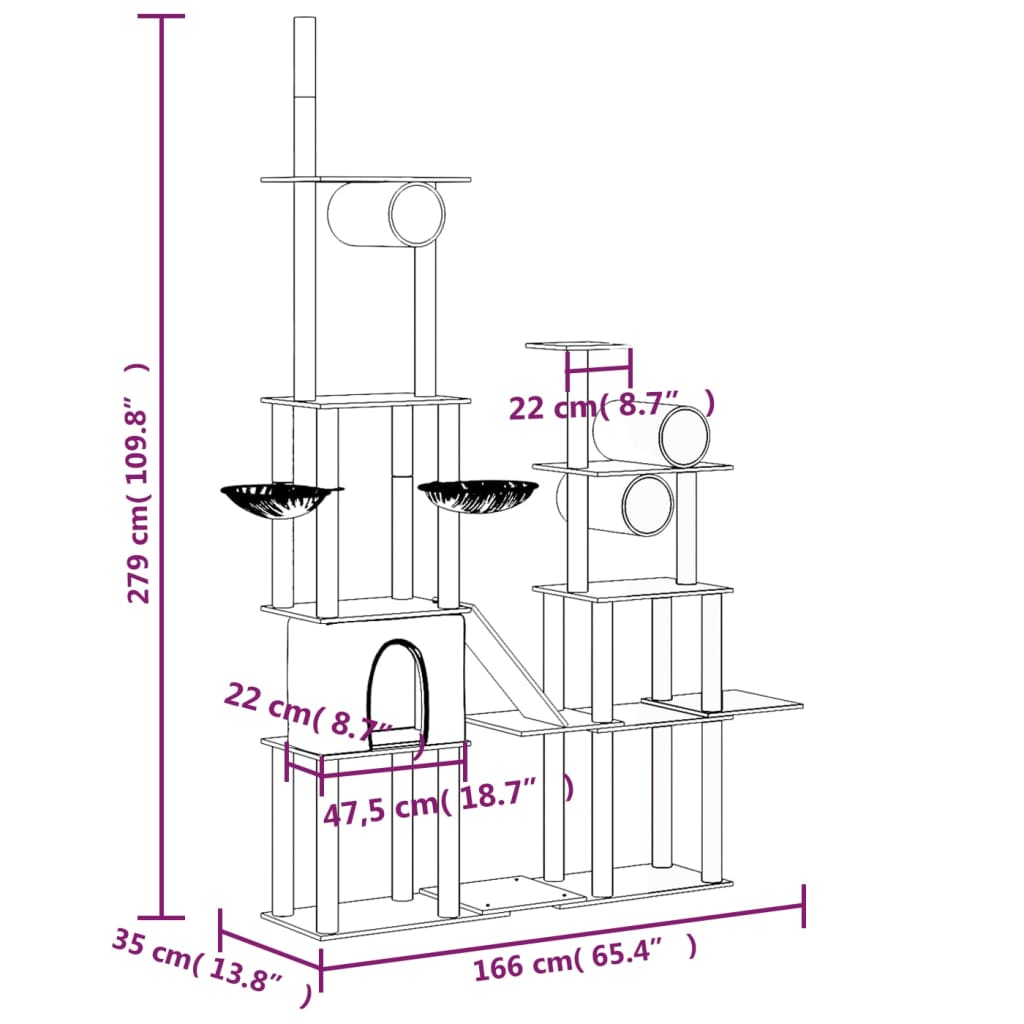 vidaXL Cat Tree with Sisal Scratching Posts Cream 279 cm