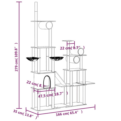 vidaXL Cat Tree with Sisal Scratching Posts Cream 279 cm