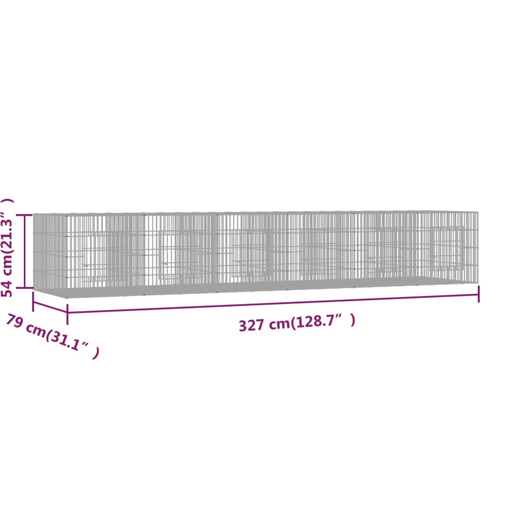 vidaXL 6-Panel Rabbit Cage 327x79x54 cm Galvanised Iron