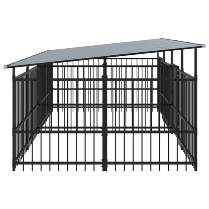 vidaXL Outdoor Dog Kennel with Roof Steel 7.51 m²