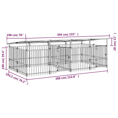 vidaXL Outdoor Dog Kennel with Roof Steel 7.51 m²