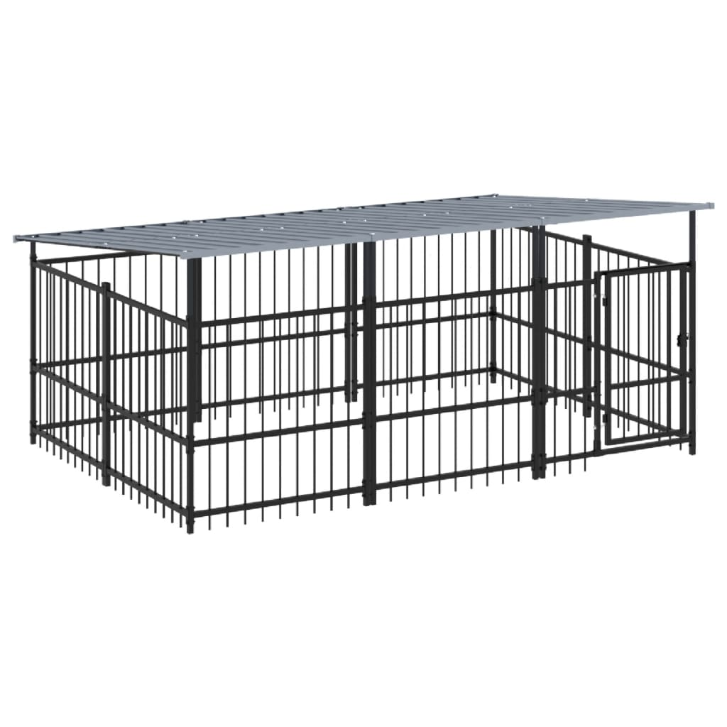 vidaXL Outdoor Dog Kennel with Roof Steel 5.63 m²