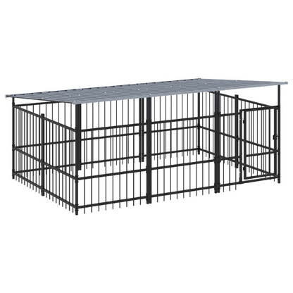 vidaXL Outdoor Dog Kennel with Roof Steel 5.63 m²