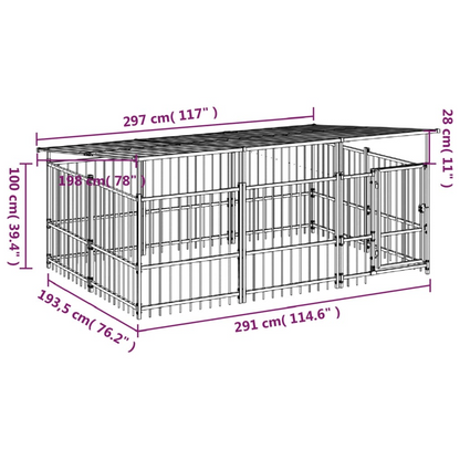 vidaXL Outdoor Dog Kennel with Roof Steel 5.63 m²