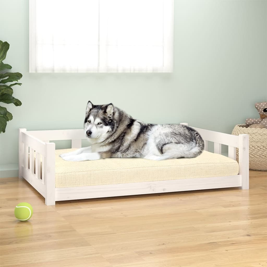 vidaXL Dog Bed White 105.5x75.5x28 cm Solid Wood Pine