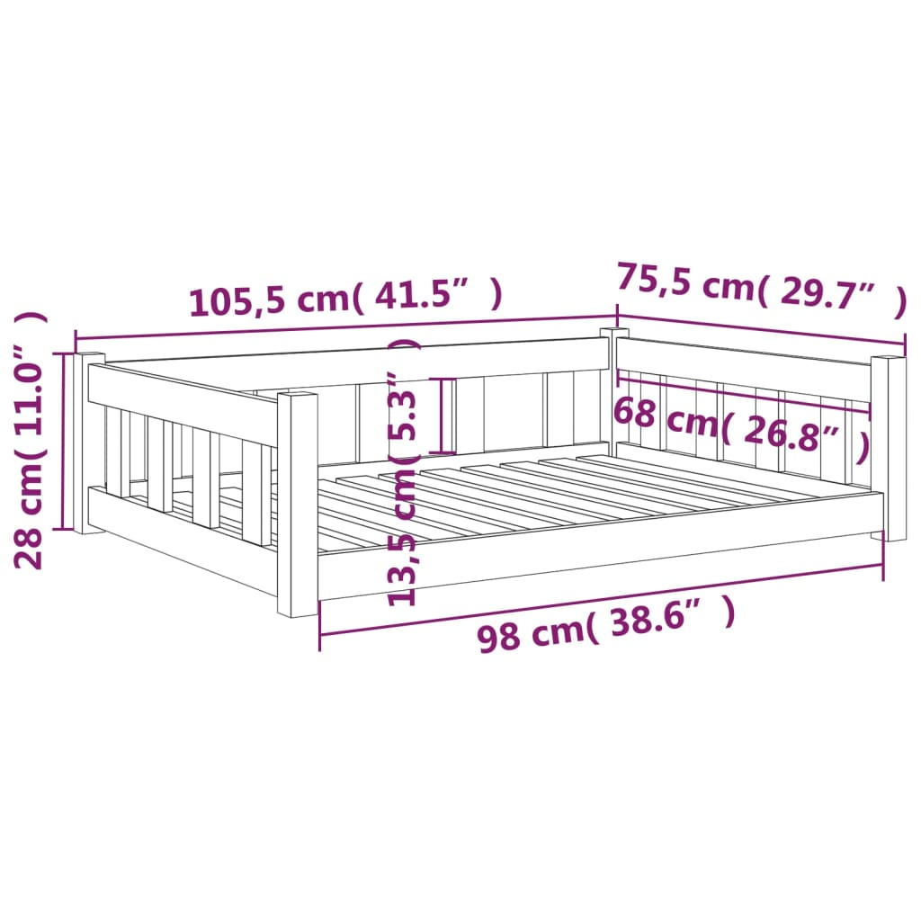 vidaXL Dog Bed White 105.5x75.5x28 cm Solid Wood Pine