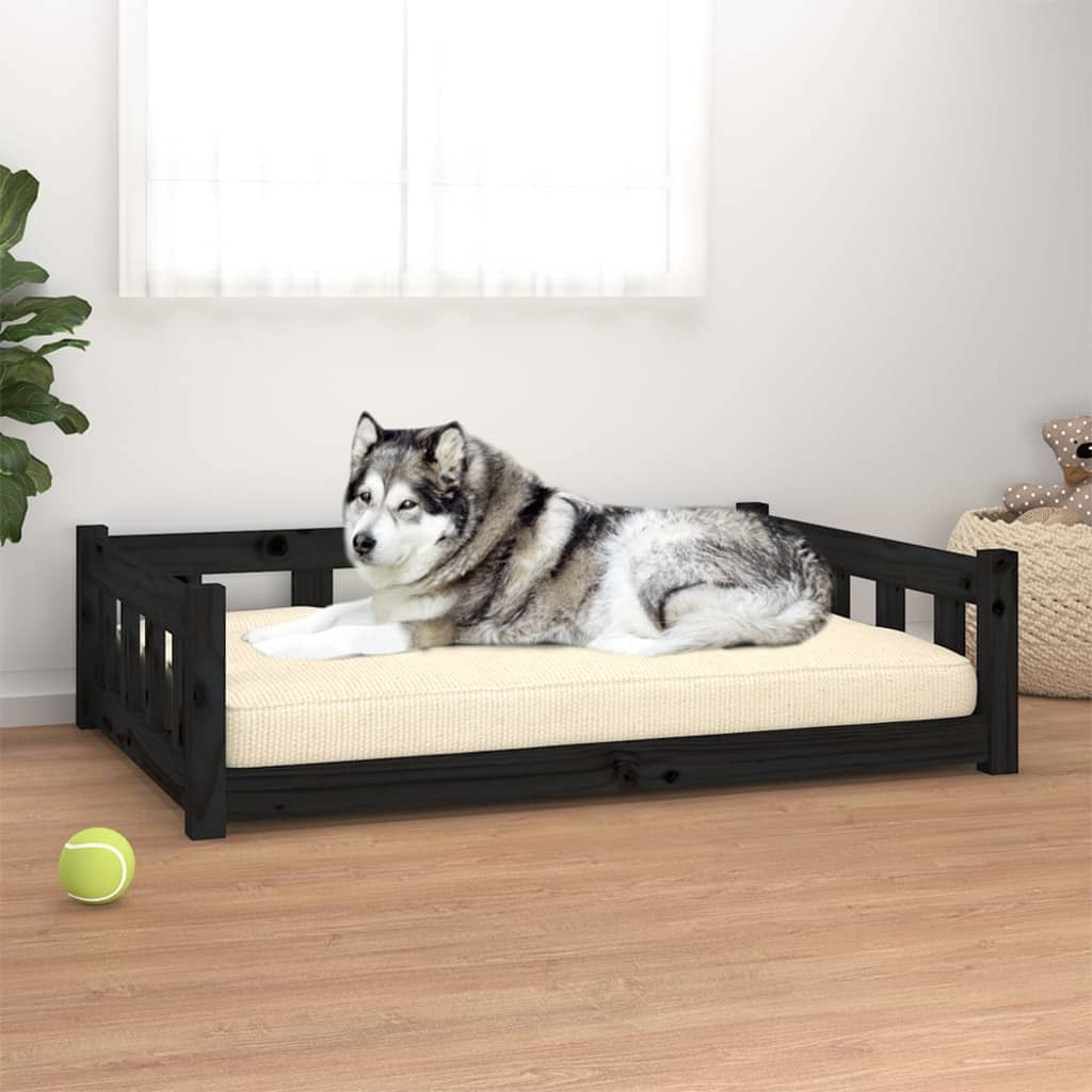 vidaXL Dog Bed Black 105.5x75.5x28 cm Solid Wood Pine