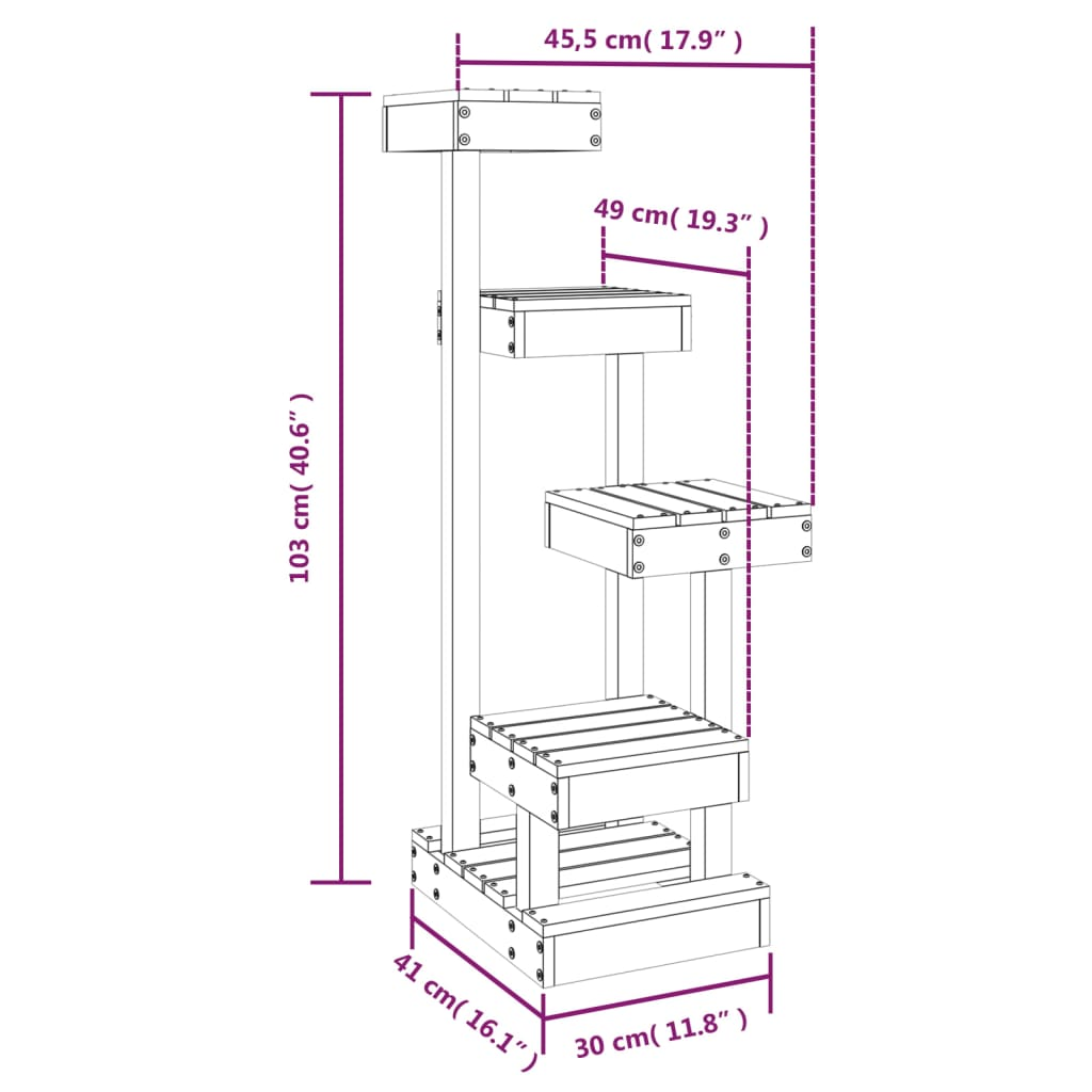 vidaXL Cat Tree 45.5x49x103 cm Solid Wood Pine