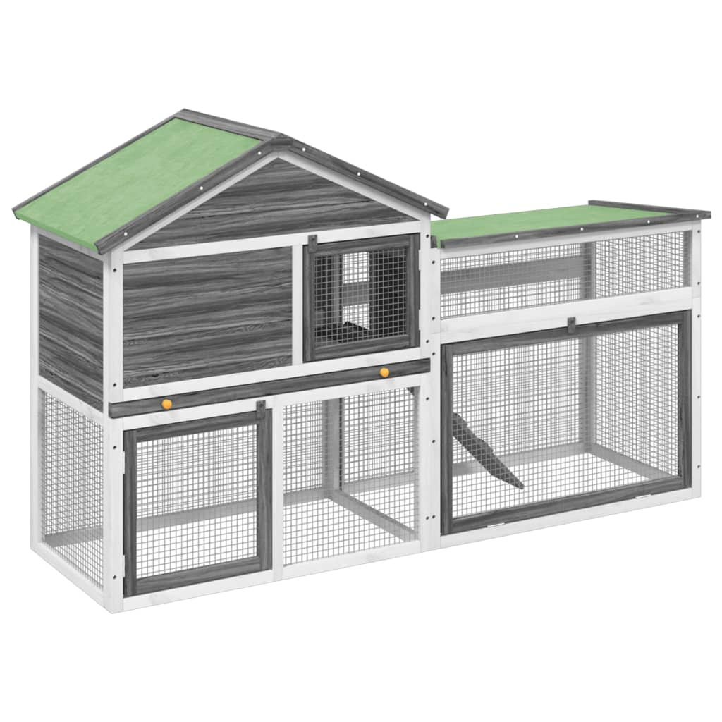 vidaXL Rabbit Hutch Grey 185.5x60.5x109.5 cm Solid Wood Pine