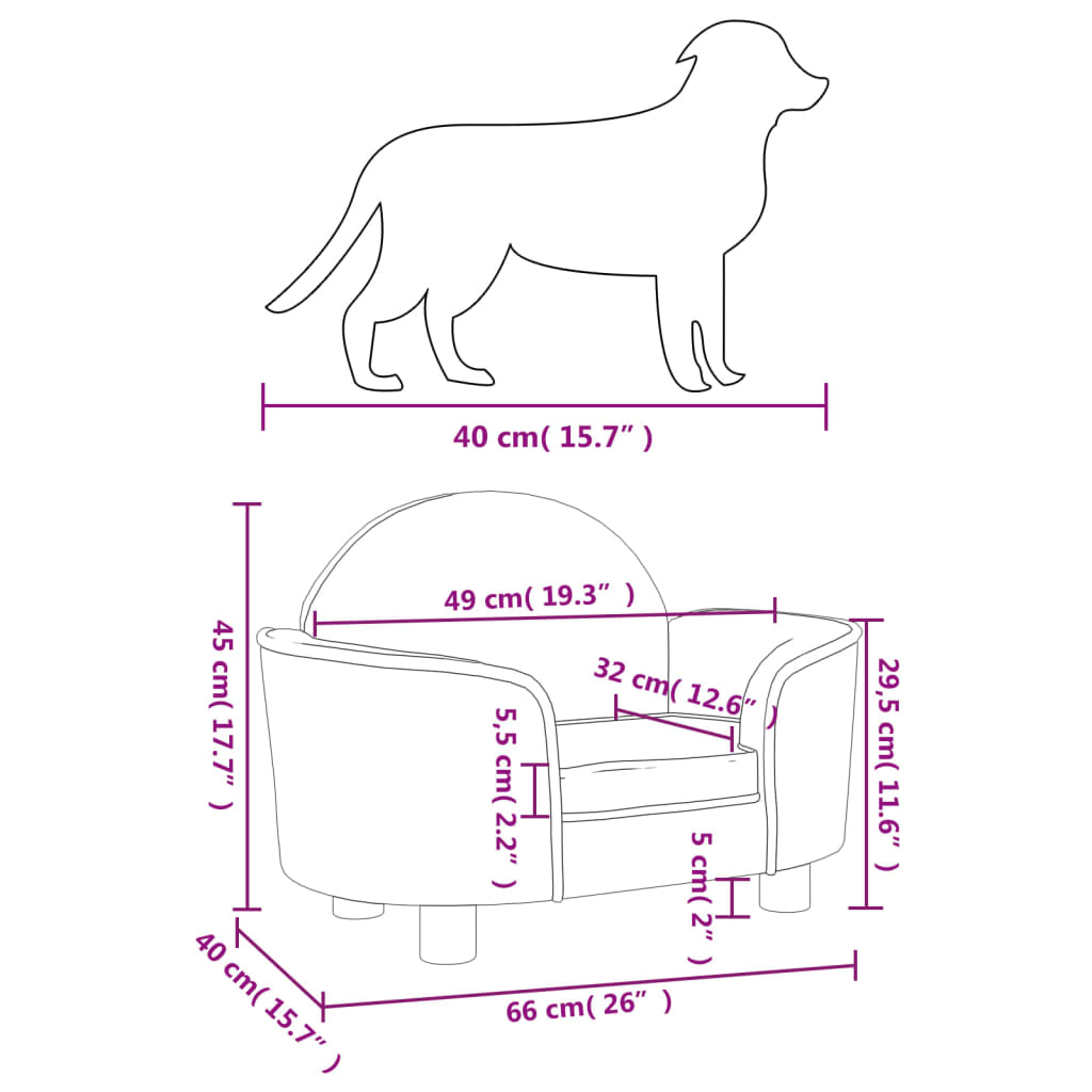 vidaXL Dog Bed Light Grey 66x40x45 cm Velvet