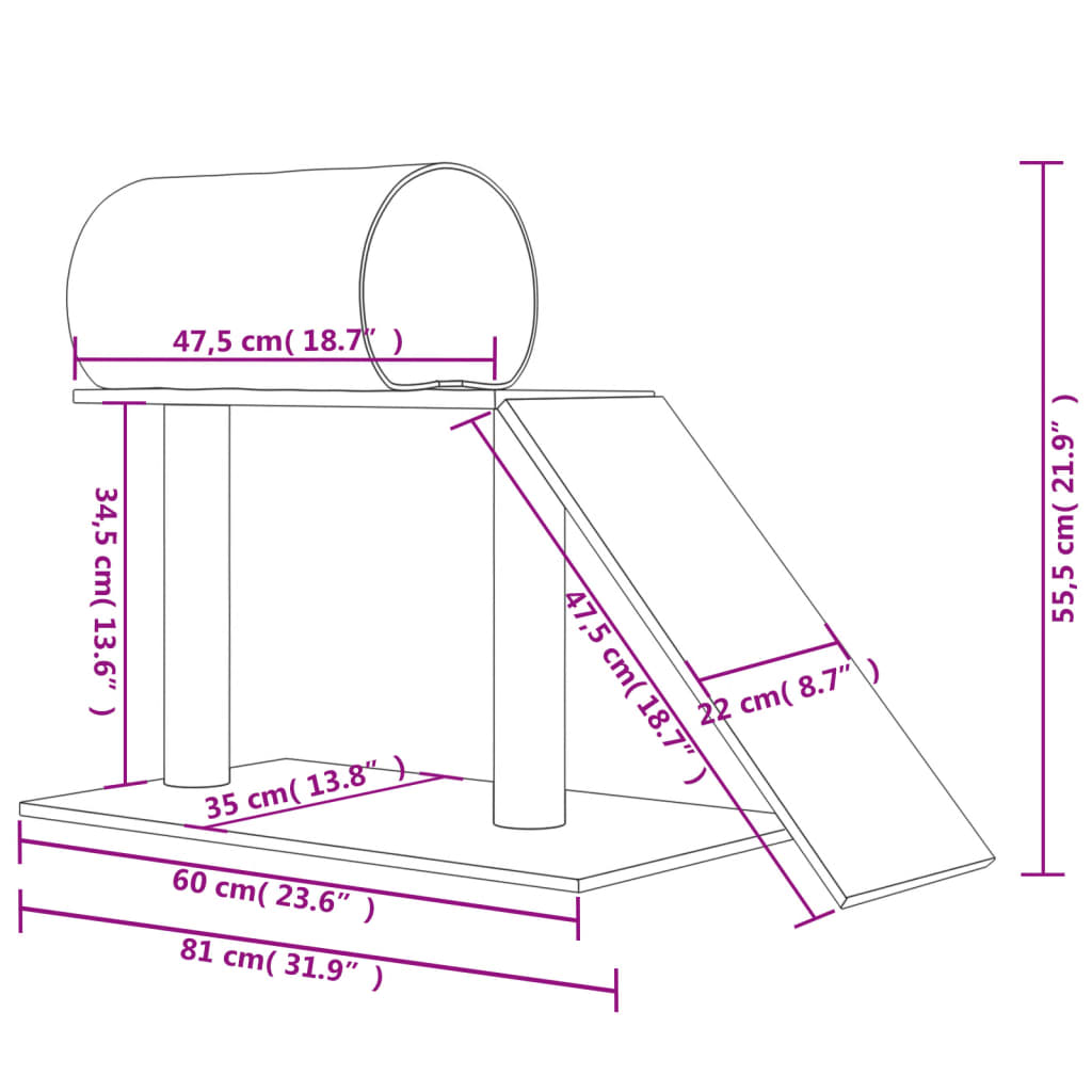 vidaXL Cat Scratching Posts with Tunnel and Ladder Light Grey 55.5 cm