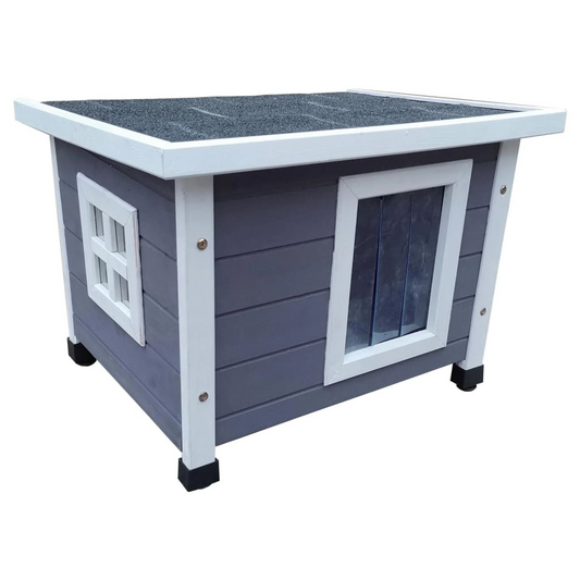 Pet Outdoor Cat House Wood Grey and White