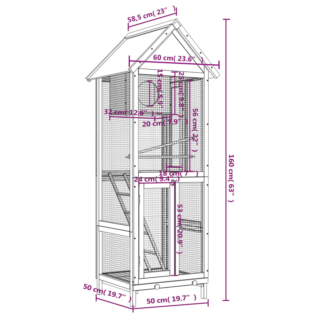 vidaXL Bird House Brown 60x58.5x160 cm Solid Wood Pine