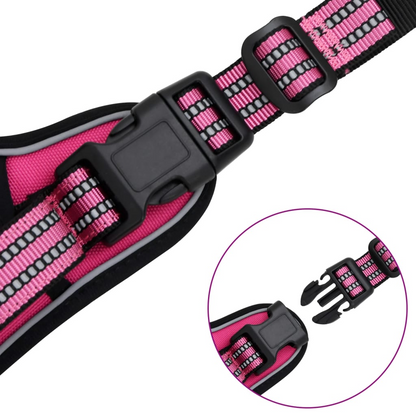 vidaXL Dog Harness with Lead & Collar Adjustable Pink M