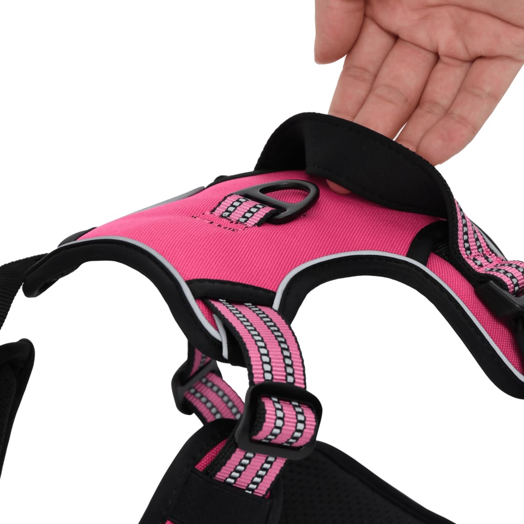 vidaXL Dog Harness with Lead & Collar Adjustable Pink M