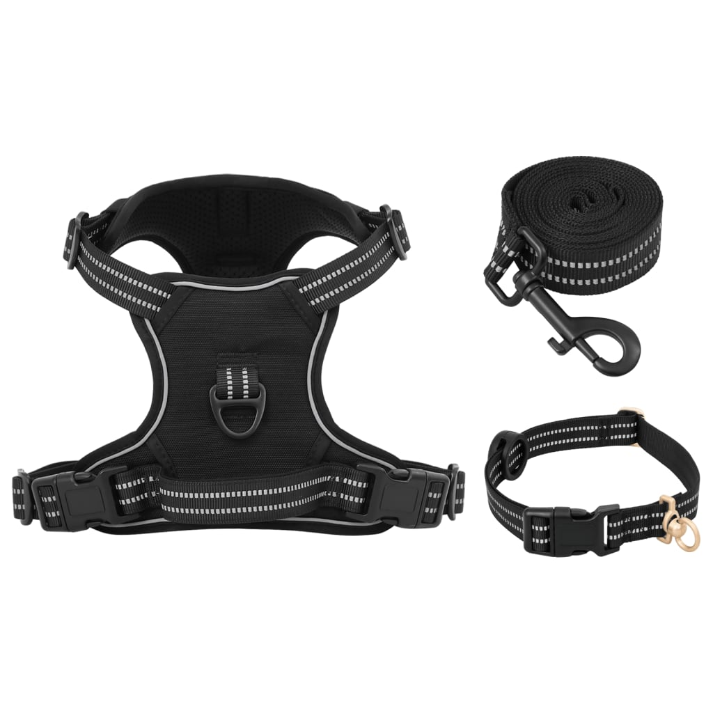 vidaXL Dog Harness with Lead & Collar Adjustable Black S