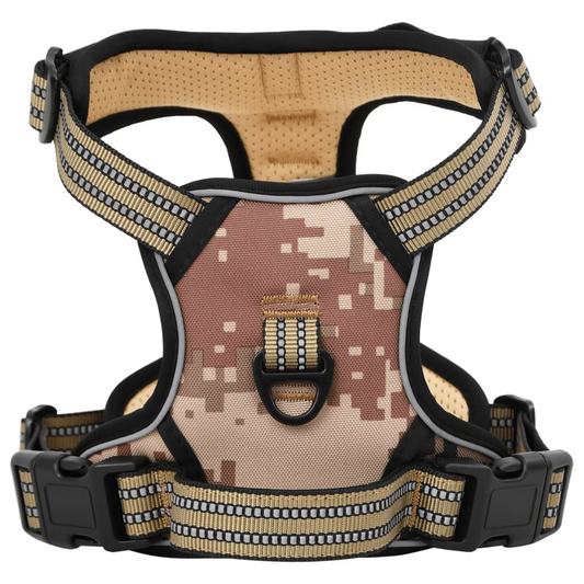 vidaXL Dog Harness with Reflective Stripes Adjustable Camouflage Brown L