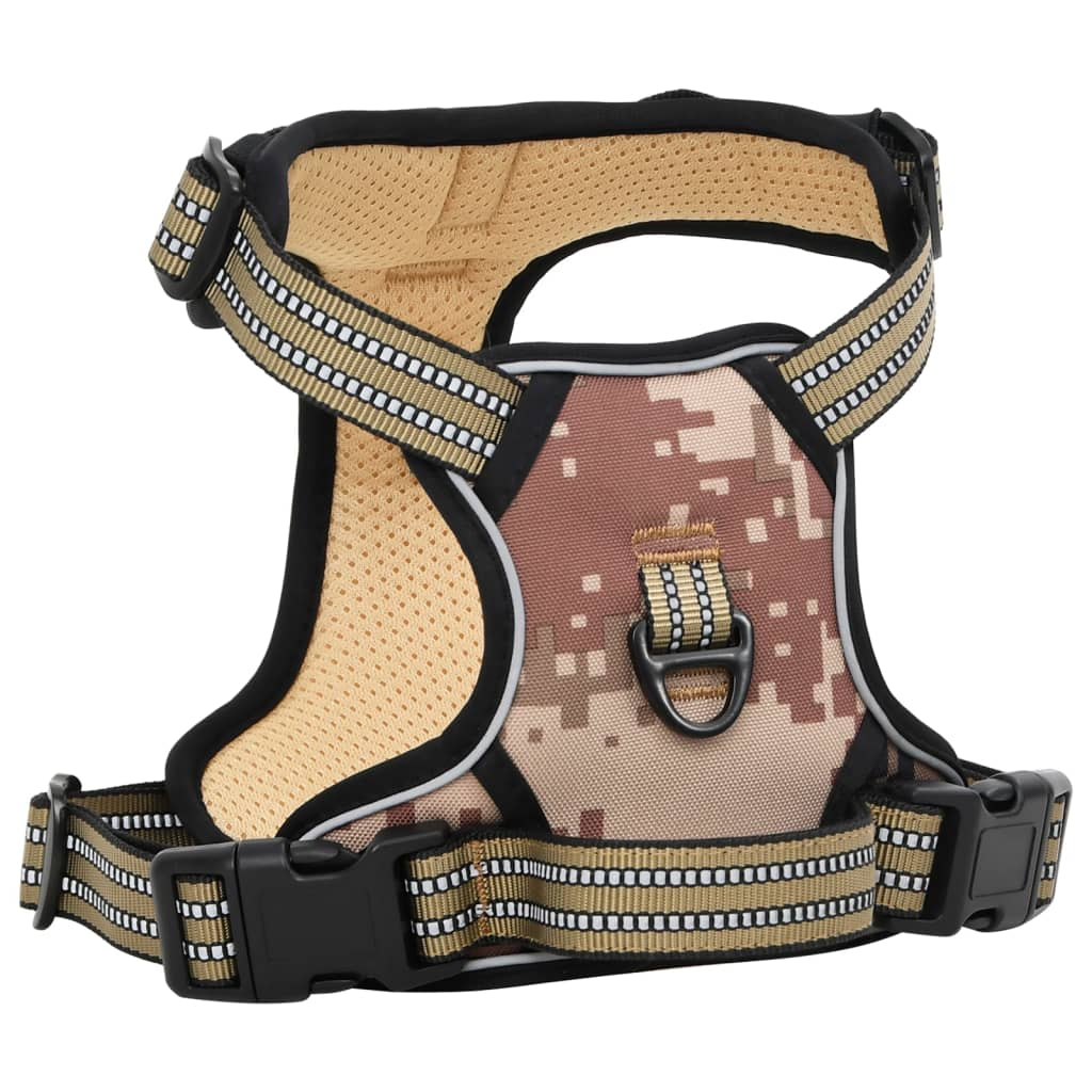 vidaXL Dog Harness with Reflective Stripes Adjustable Camouflage Brown L