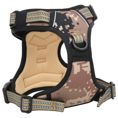 vidaXL Dog Harness with Reflective Stripes Adjustable Camouflage Brown L