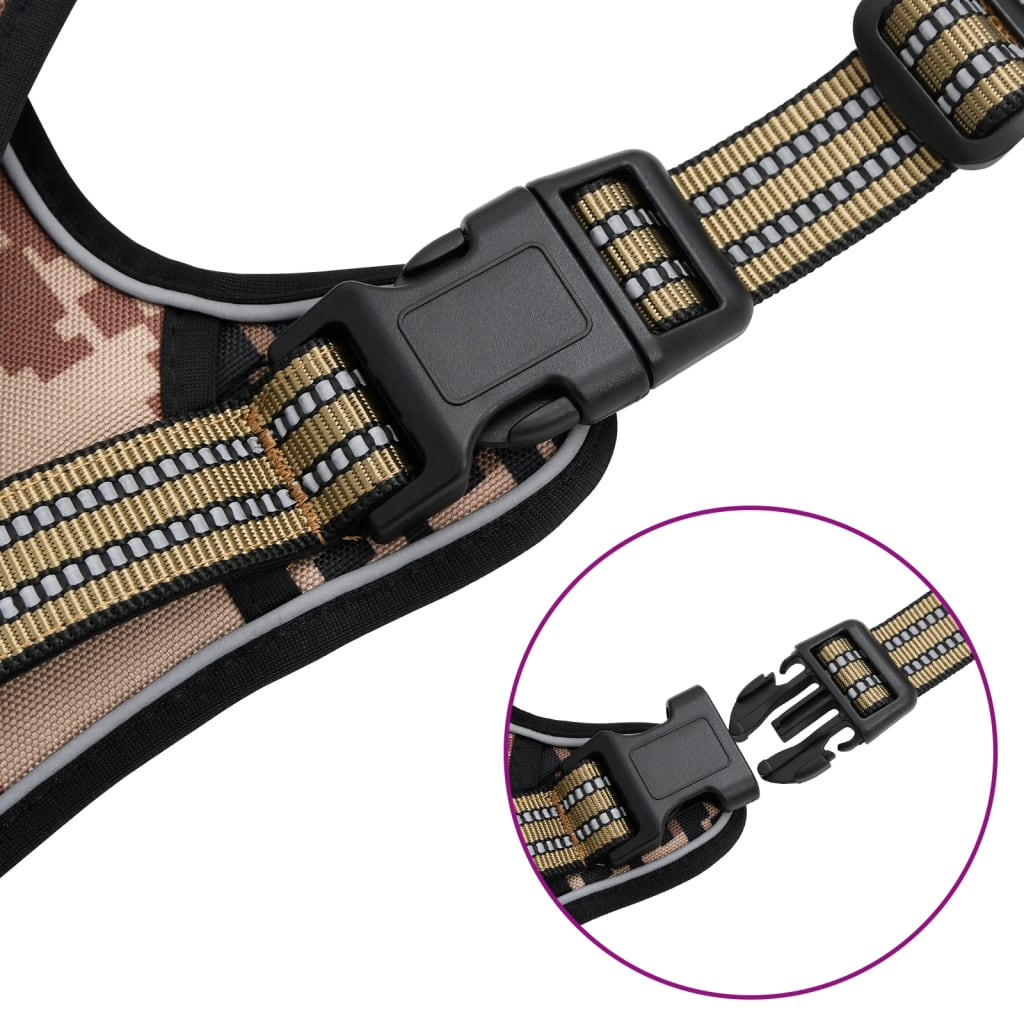 vidaXL Dog Harness with Reflective Stripes Adjustable Camouflage Brown L