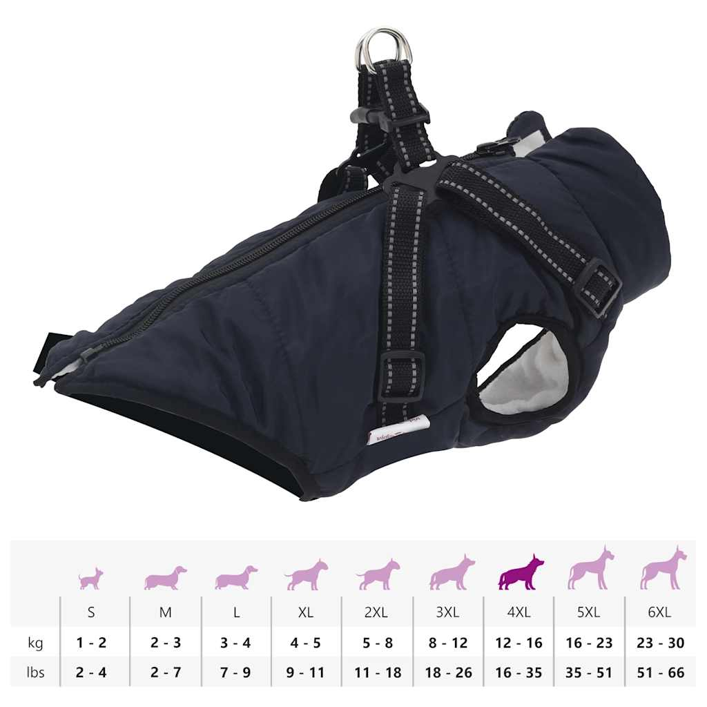 vidaXL Dog Coat with Harness Waterproof Reflective Navy Blue XL