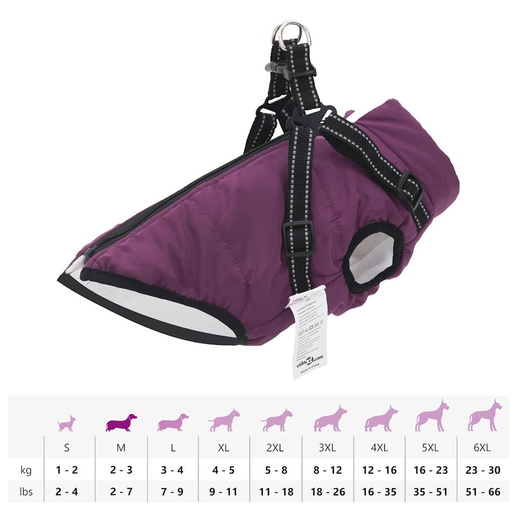 vidaXL Dog Coat with Harness Waterproof Reflective Purple 2XL