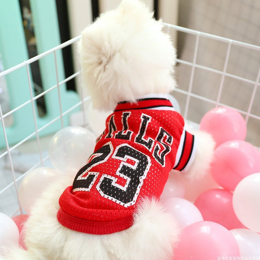 Dog Clothes Teddy Vest – Breathable Basketball-Style Jersey