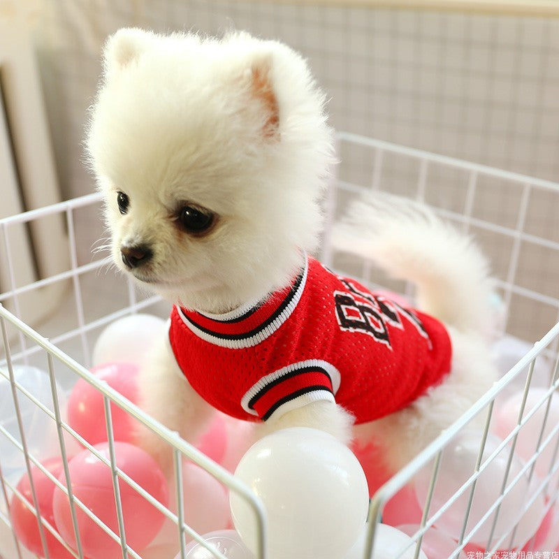 Dog Clothes Teddy Vest – Breathable Basketball-Style Jersey
