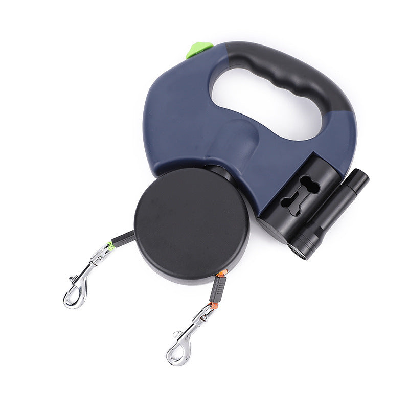 Retractable Reflective Dual Dog Leash with Lights, Torch & Poop Bags