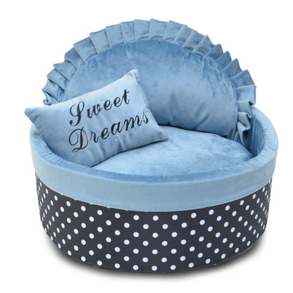 Polka Dot Round Pet Nest – Cozy Cat and Dog Bed with Pillow