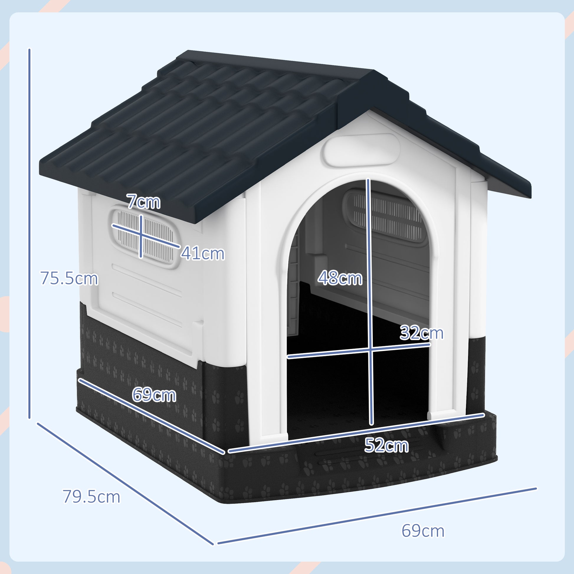 Plastic Dog Kennel with Windows, for Garden Patio, Miniature and Small Dogs, 80 x 69 x 76cm - Grey | PawHut-1