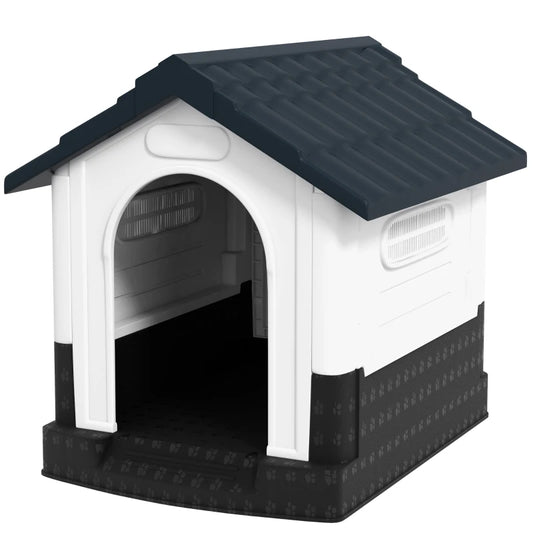 Plastic Dog Kennel with Windows, for Garden Patio, Miniature and Small Dogs, 80 x 69 x 76cm - Grey | PawHut-0