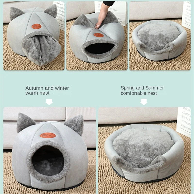 Cozy 2-In-1 Pet Home with Ears – Soft, Cuddly, and Comfortable Pet Bed for Cats & Dogs