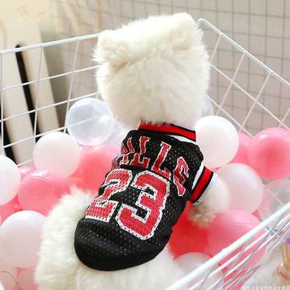 Dog Clothes Teddy Vest – Breathable Basketball-Style Jersey