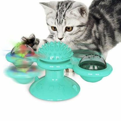 Whirling LED Balls Windmill Cat Toy – Interactive Suction Cup Cat Toy for Exercise and Play